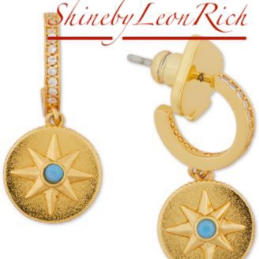 Kate Spade MY MEDALLION BLUE NAUTICAL STAR HUGGIE HOOP earrings